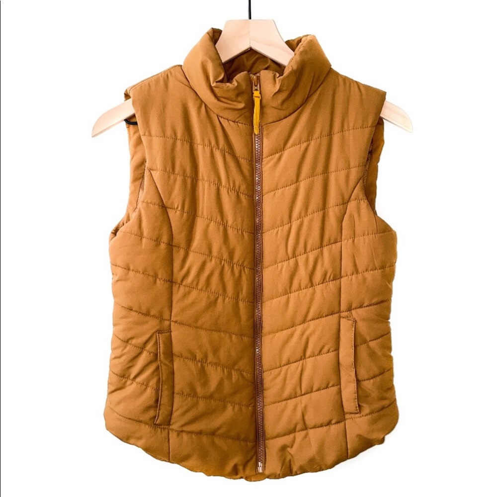 Camel Tan Puffer Vest with Pockets and Front Zipper Comfy Fall Trendy Medium